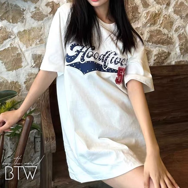 【韓国レディースファッション】ロゴプリントTシャツ カジュアル クール ユニセックス サイズ豊富 プチプラ BW2571