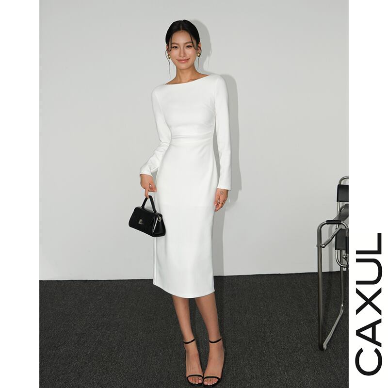 caxul ワンピース ボートネックミディ丈ワンピース/2color | CAXUL