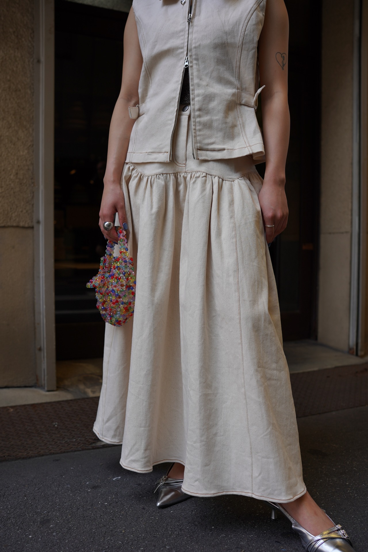 QUINCEY DRILL MIDI SKIRT