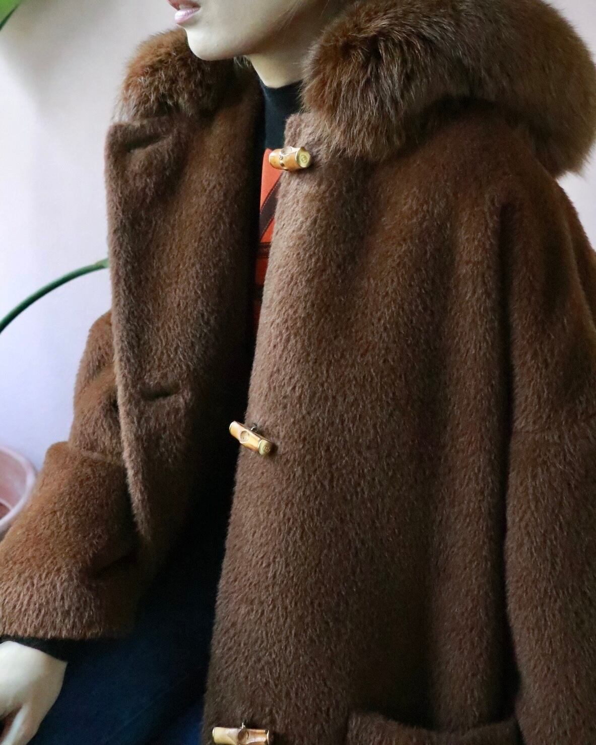 GUCCI ブラウン毛皮フォックスフード付きバンブーボタンコート　４０ GUCCI bamboo hooded coat | VINIVINI ONLINE SHOP