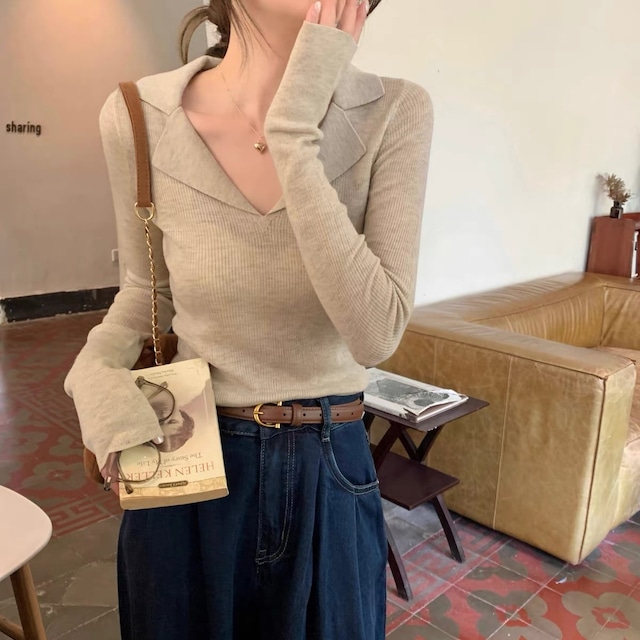 French Chic Lapel Sweater