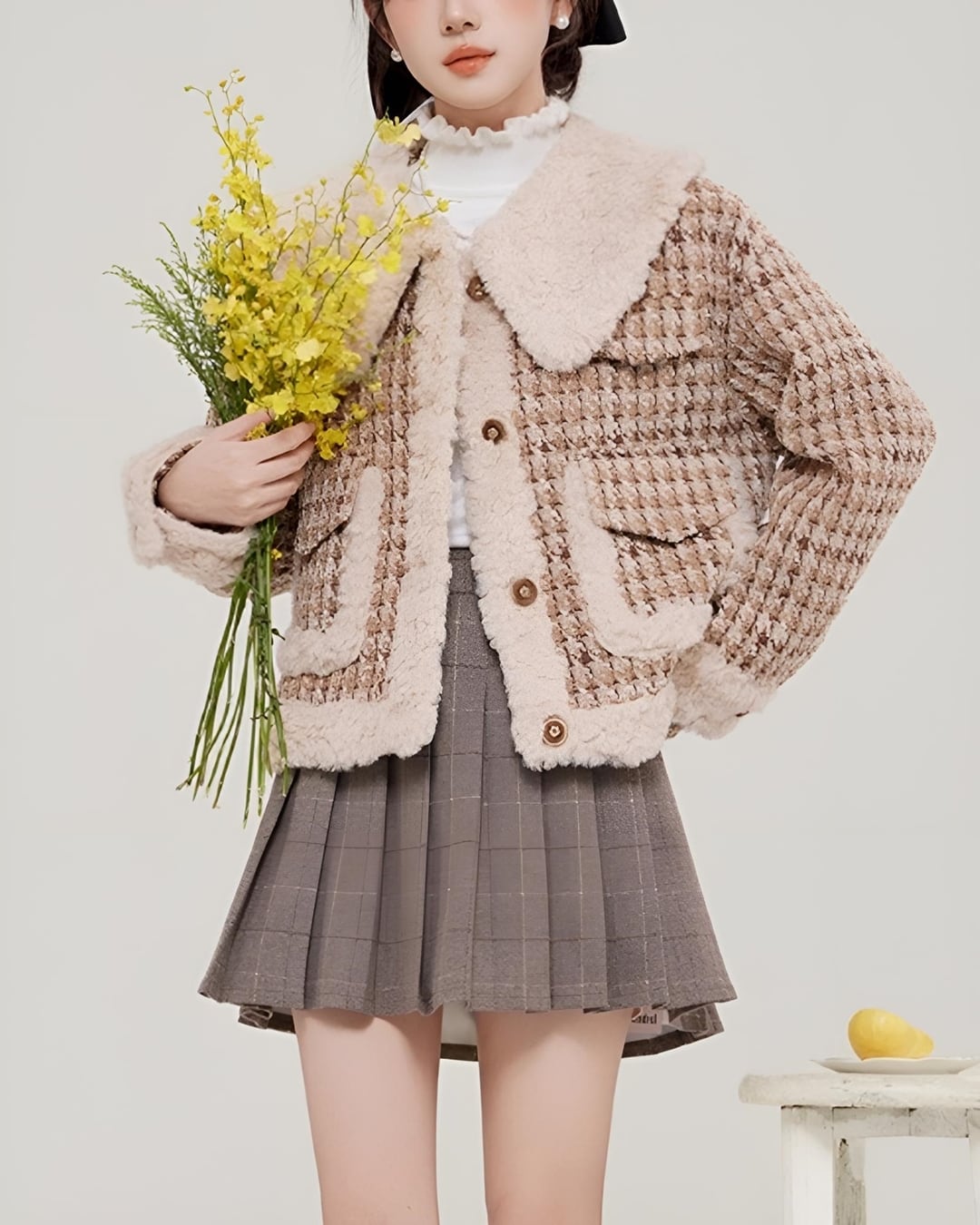 ムートンチェックジャケット 24W10055