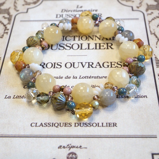 001アラゴナイトとラブラドライトのブレスレット