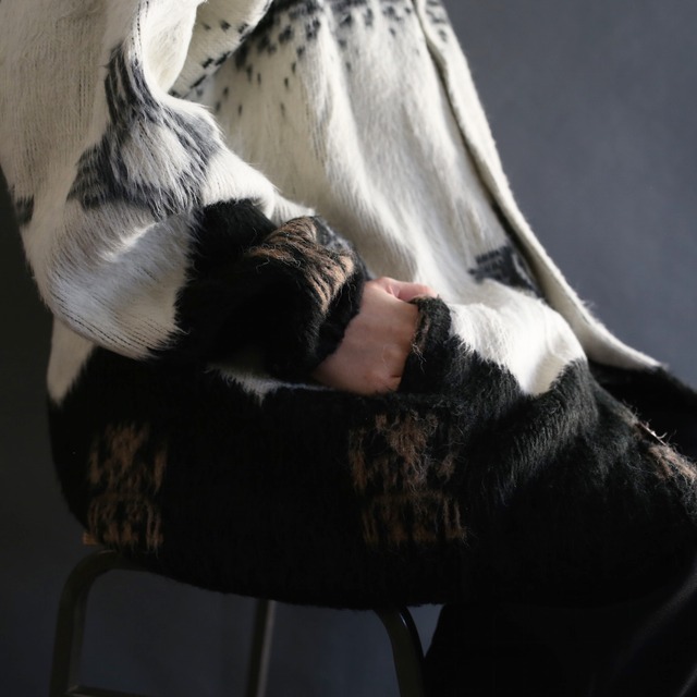 monotone pattern mohair hooded jacket
