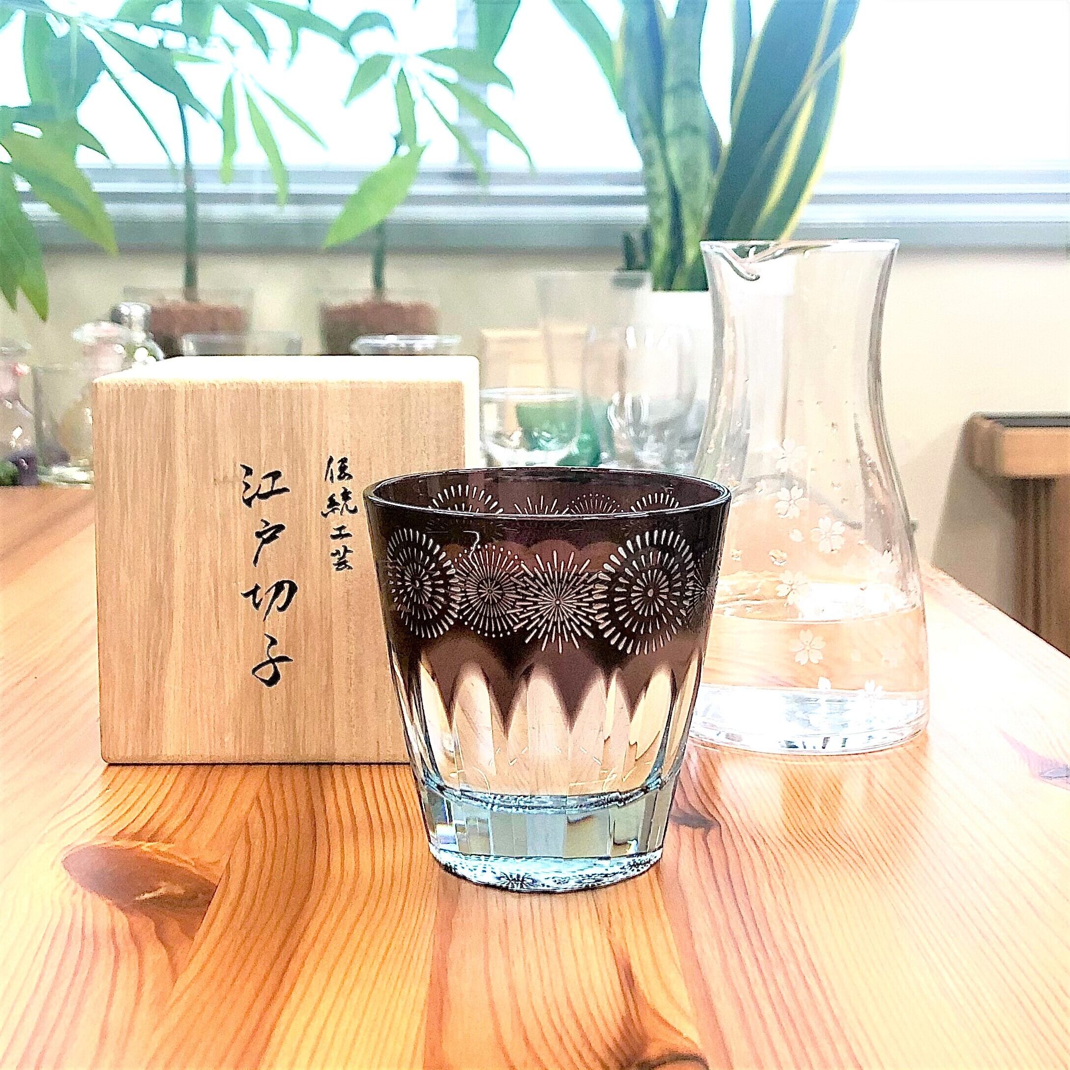 砂切子 花火 紫 ライトブルー 大サイズ 紫なので古希 喜寿 卒寿の贈り物としてもピッタリです 椎名切子 Glass Lab 江戸切子 砂切子 の通販