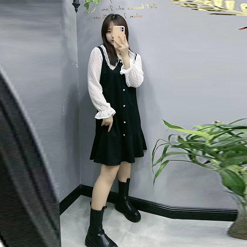 Mixinの2020秋の太った妹フレンチラペルウエストドレスプラスサイズのミドル丈のレディスカート ミックスインファッション72685750961