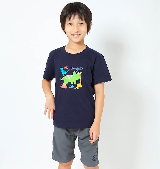 恐竜プリントＴシャツ（子供用トリケラトプス）ネイビー