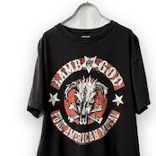 LAMBofGOD プリント バンドT バンT ロックT 音楽 ダメージ くすみカラー サイズ:M 半袖 Tシャツ 黒 古着