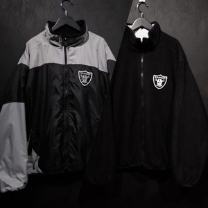 【WEAPON VINTAGE】"NFL" "OAKLAND RAIDERS" "Reversible" Fleece × Nylon Team Logo Design Loose Hight Neck Jacket