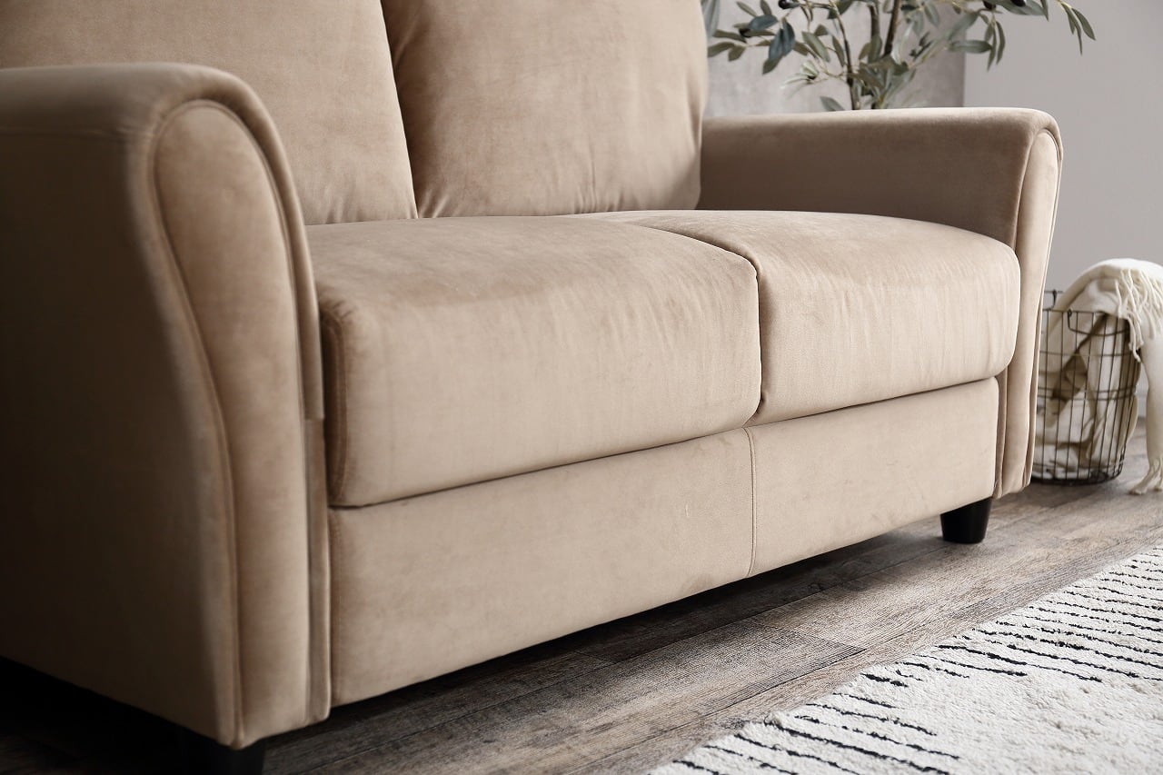 高級感漂う大人テイストのベロアソファ2人掛け ベージュ 北欧スタイル