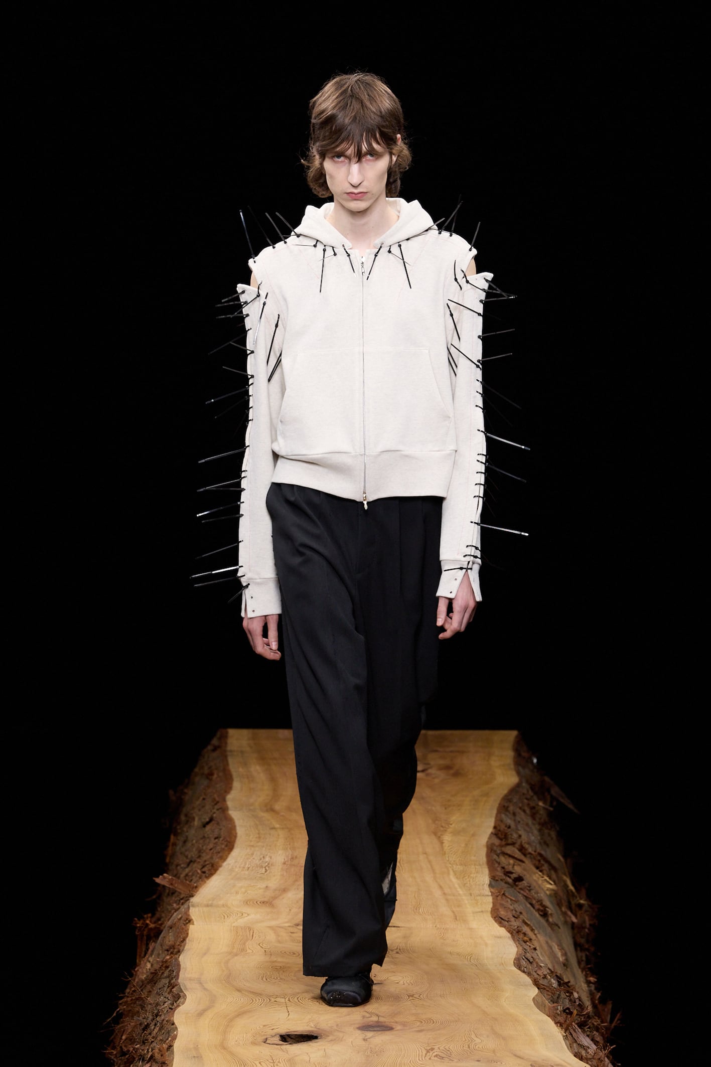 MASU / BONE NEEDLE ZIP-UP HOODIE / OATMEAL