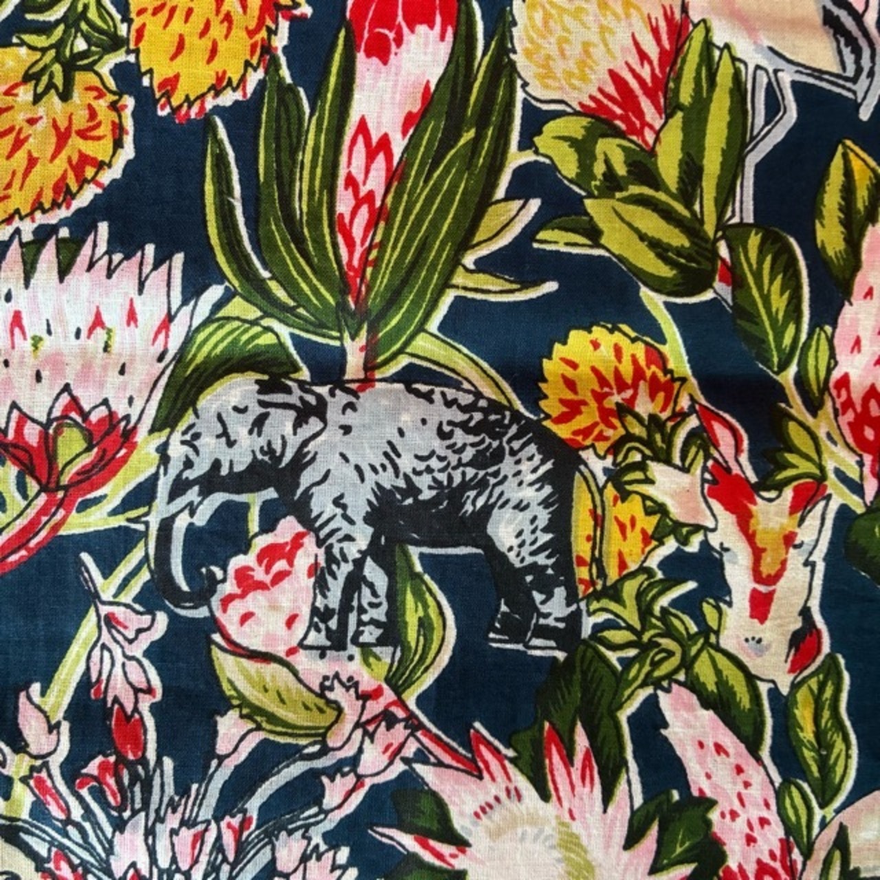 India animal & Botanical  door curtain　インド　アニマル＆ボタニカルドアカーテン　AC　ネイビー　100×180cm　間仕切り　暖簾　植物　コットン　木版