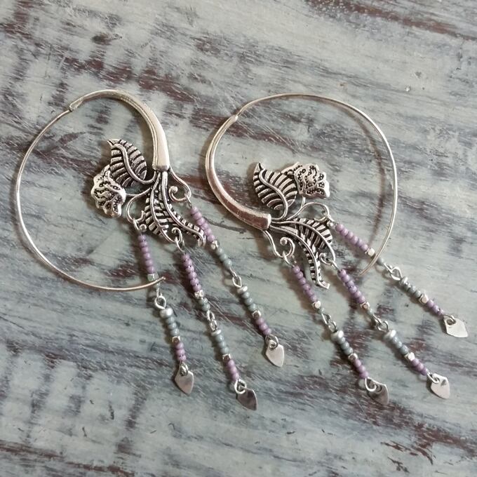 【ピアス】 (品番sp195)【エスニック トライバル オリエンタル アジアン ビーズ シルバー ピアス】