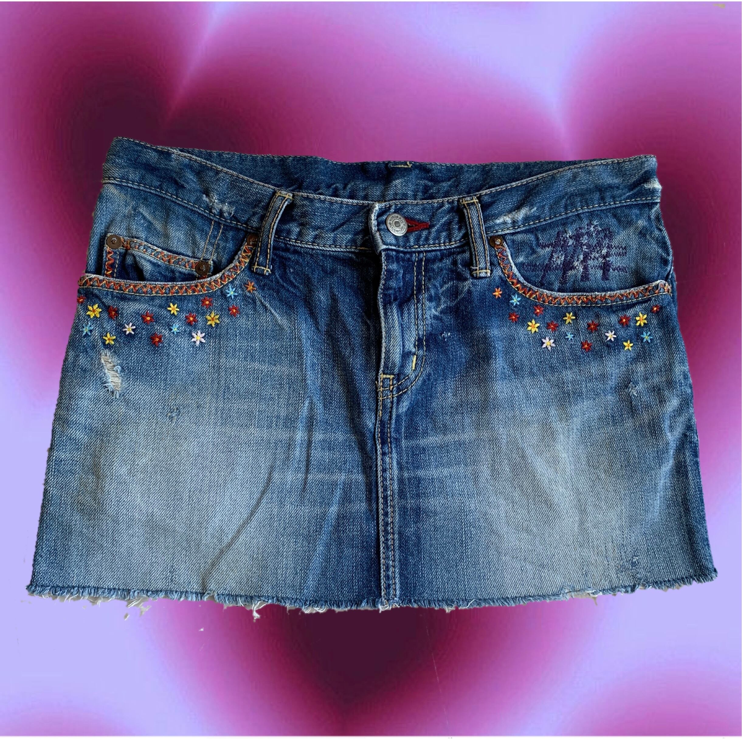 Hysteric Glamour embroidered mini denim skirt | Bunny