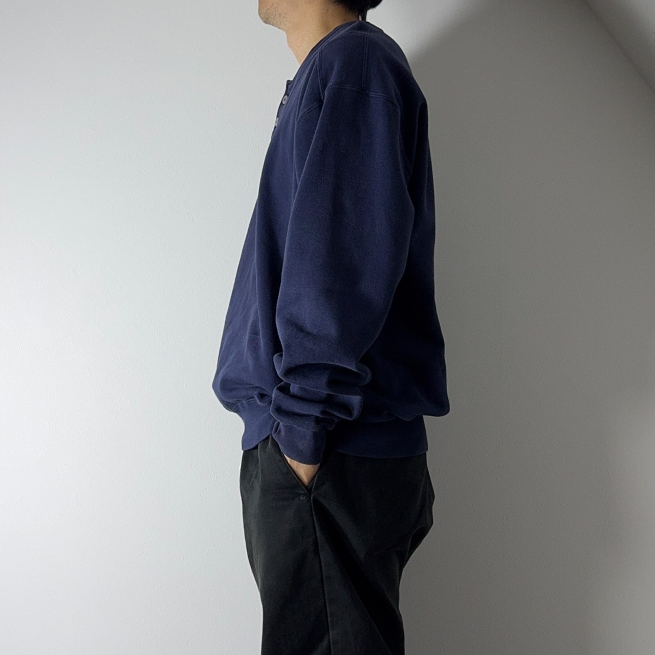 90s L.L.Bean × Russell henry neck sweatshirt solid navy XL 古着 - 20