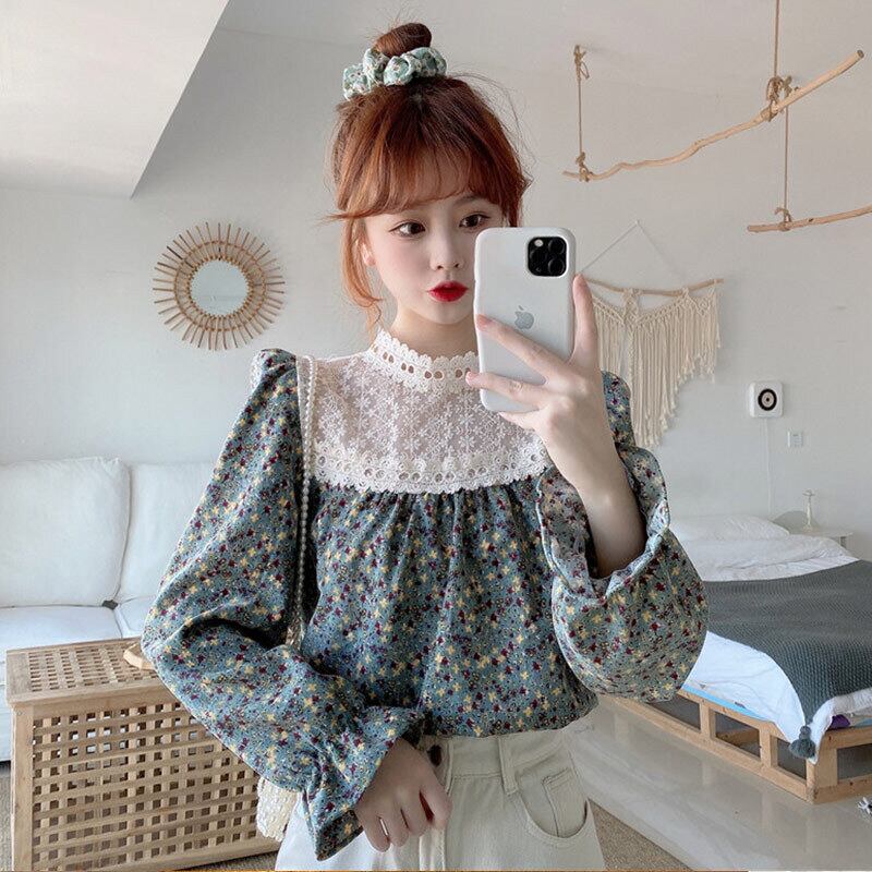 トップス スプリングスタイルレースカラーシャツ フローラル 春物 花柄 ステッチ 萌量不足43369934188