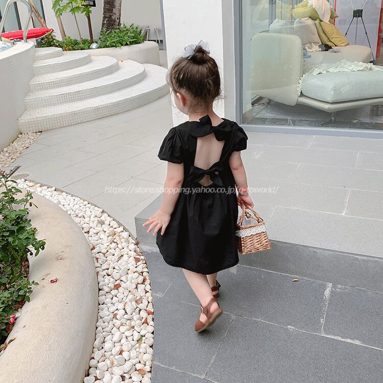 80 130 ブラック ワンピース バックリボン 韓国版 韓国子供服 女の子 キッズ 子供服 Q Toworld キュートワールド 子供服 メール便は何点でも送料の合計は280円