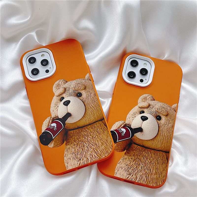 ☆クマ iPhone13 12 11 Pro Maxケース オレンジ カバー ソフト