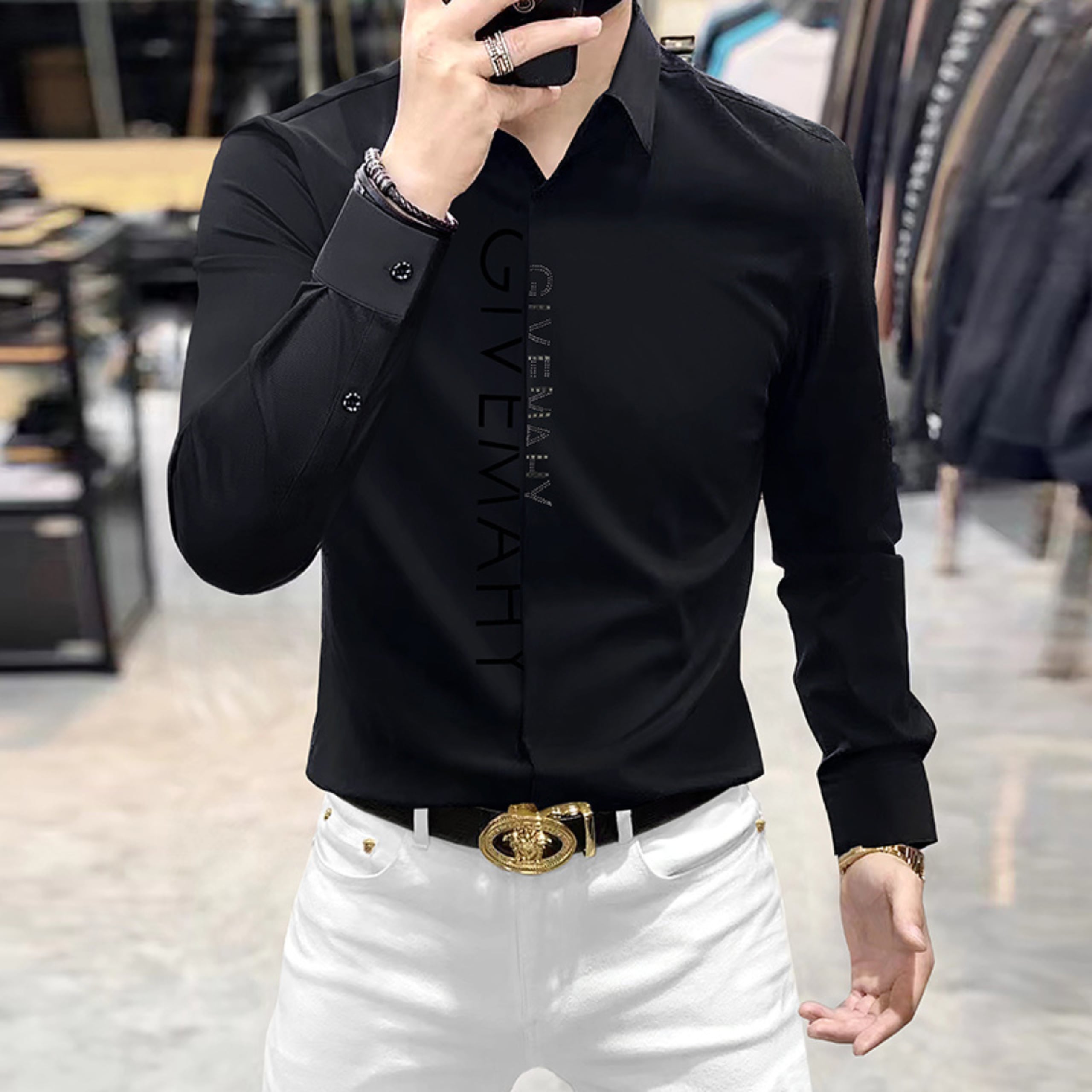 ハイエンドロゴシルエットシャツ冬用裏地有(2color)M0832