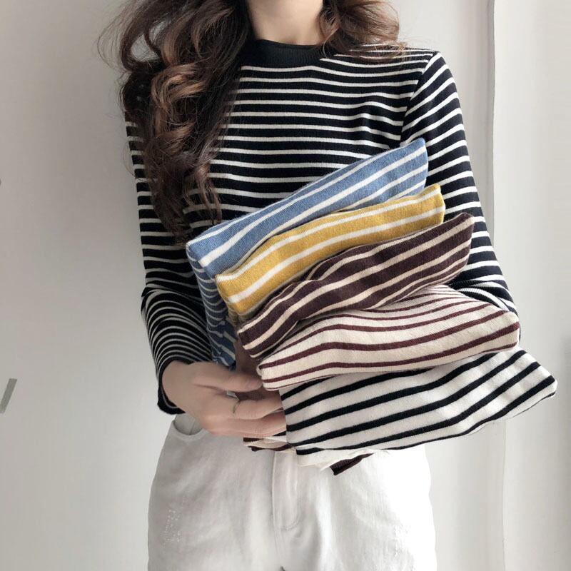 スプリングオータムスタイルスリムストライプセーター トップス 薄手シャツ レディース 春物 秋物 試着室79776218181
