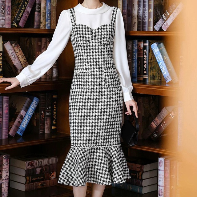 Houndstooth mermaid dress　M1724