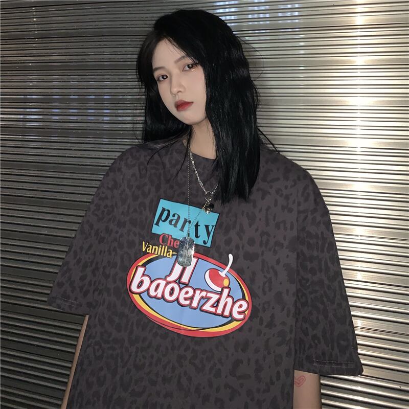 サマーカジュアルルーズレオパードプリントTシャツ レディース 夏物 ケッペル66592912174