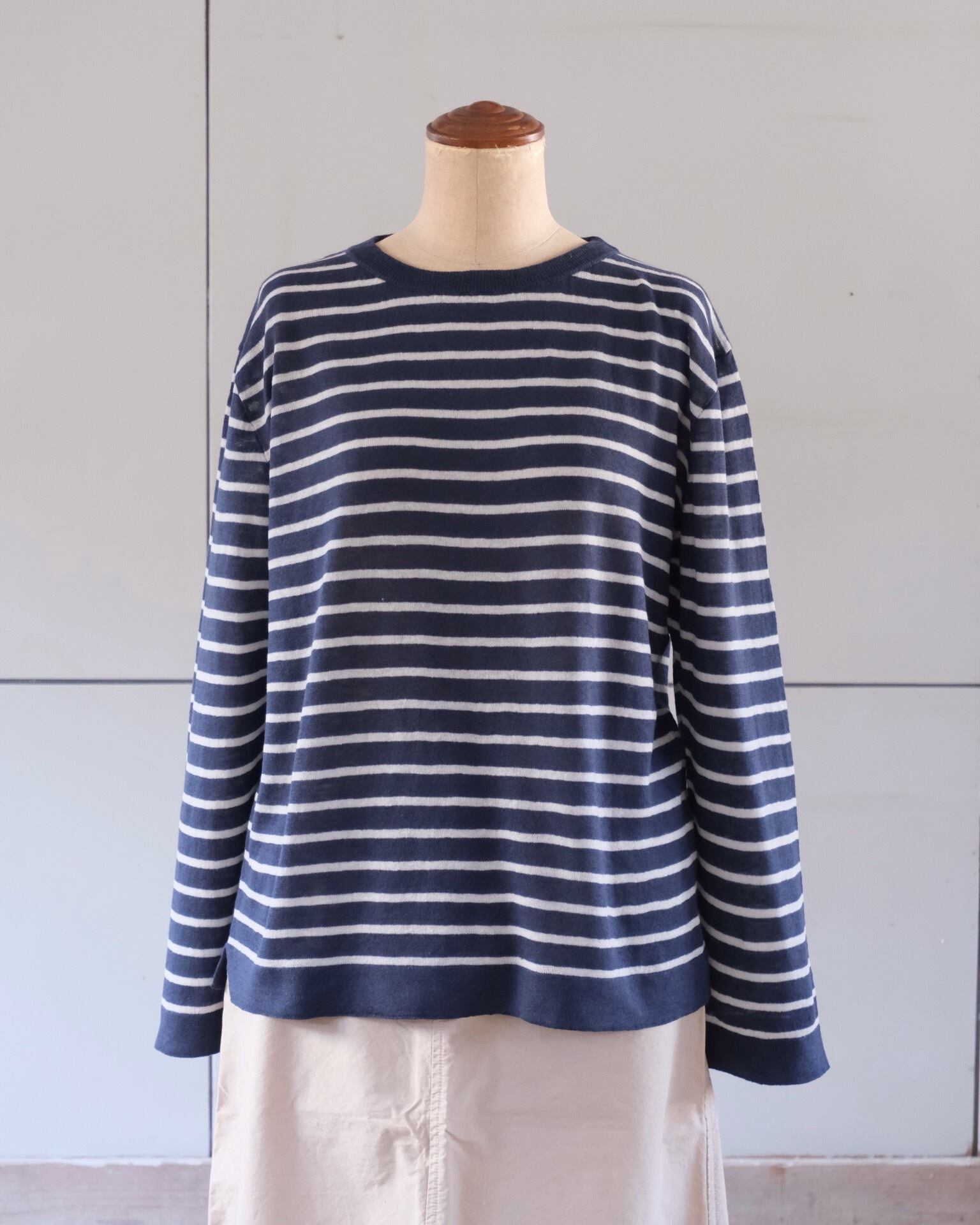 ANSPINNEN／ウールリネンボーダーボートネックセーター