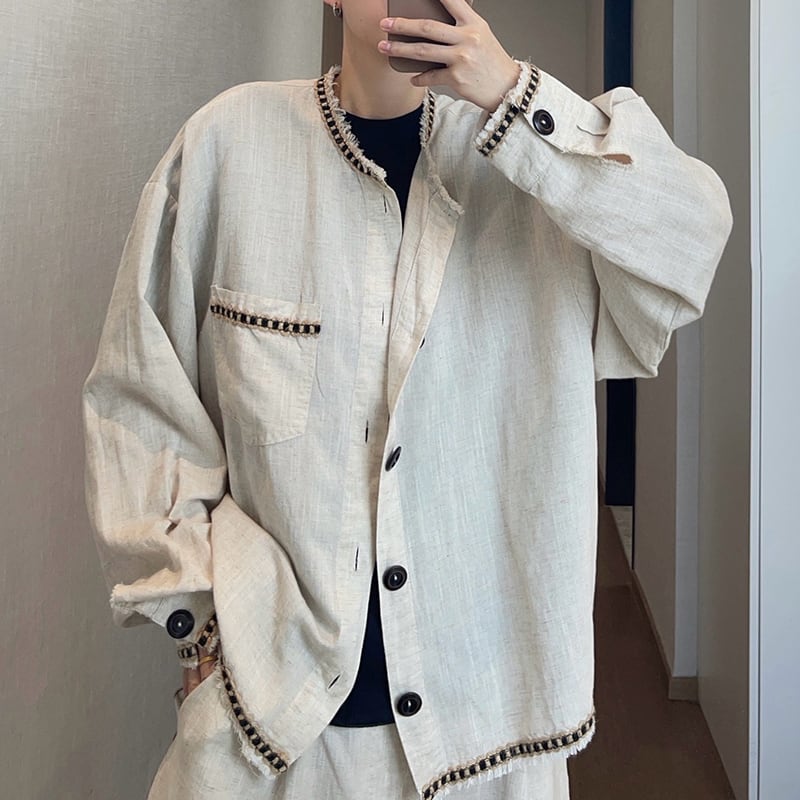 dannyandzeeゆったりシルエット薄手リネン素材長袖シャツ | mblueshop