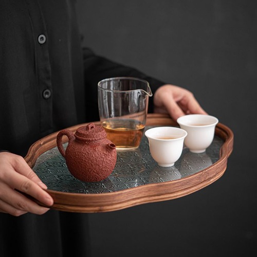 トレイ ティートレイ 竹 ガラス レトロデザイン 収納 おしゃれ 家庭用トレイ 和モダン キッチン リビング 玄関 小物入れ かぎ置き 北欧 ギフト