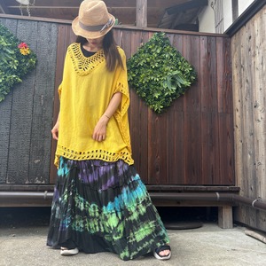 鍵編みゆったりポンチョ