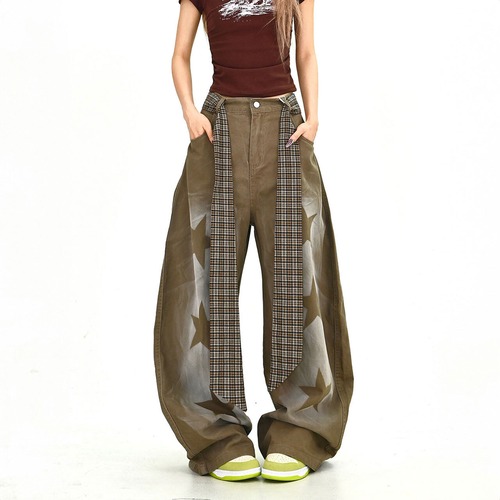 チェックリボンスターグラフィックルーズラインパンツ 1col   R01906