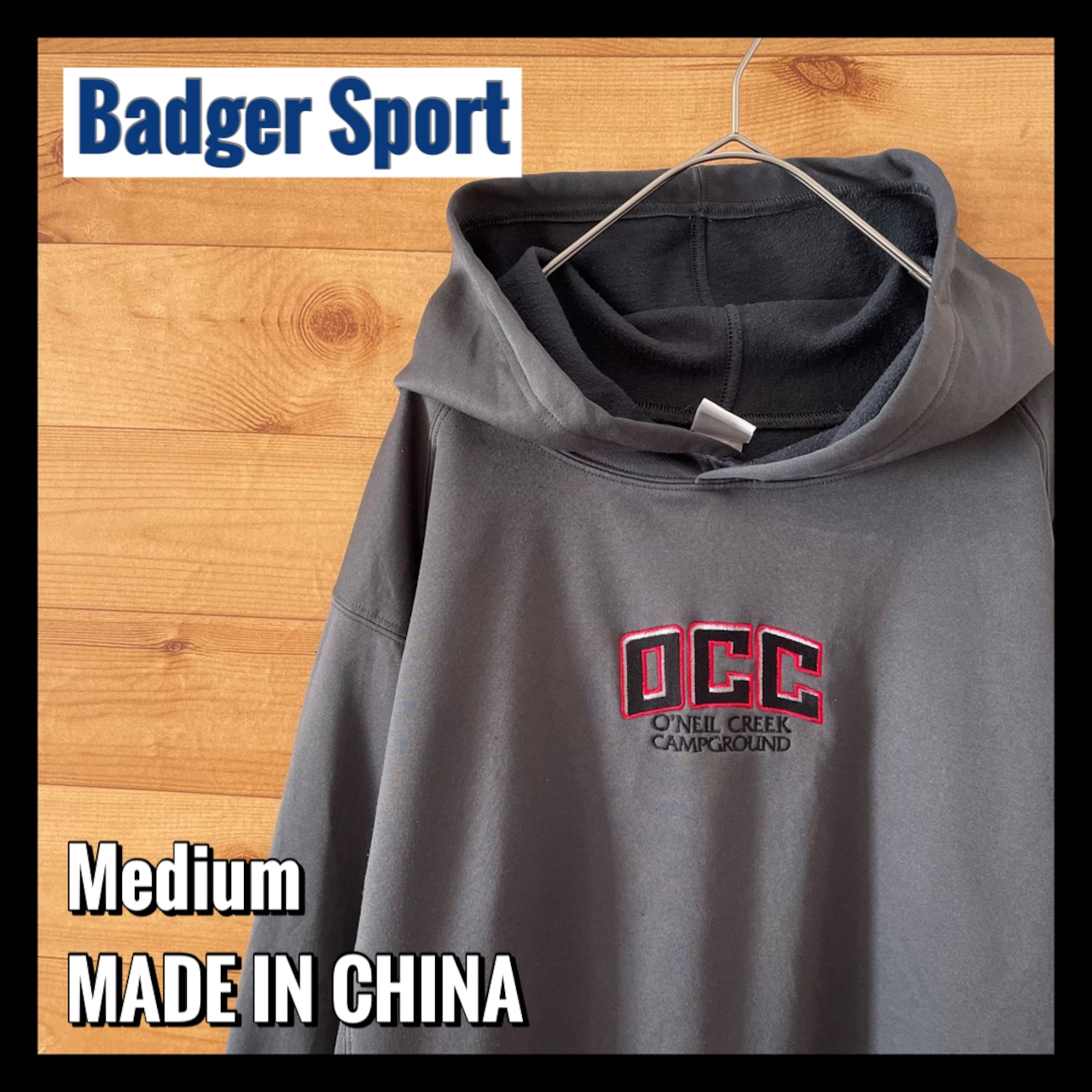 【Badger Sport】キャンプ場 刺繍ロゴ スウェット フーディ ポリエステルパーカー Mサイズ US古着