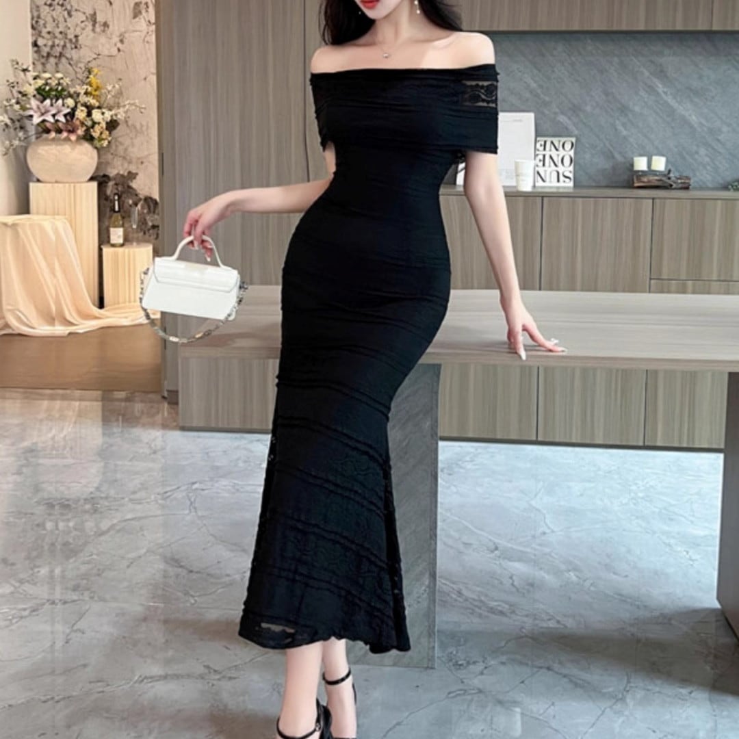 Off-shoulder tight Dress(2color) V125