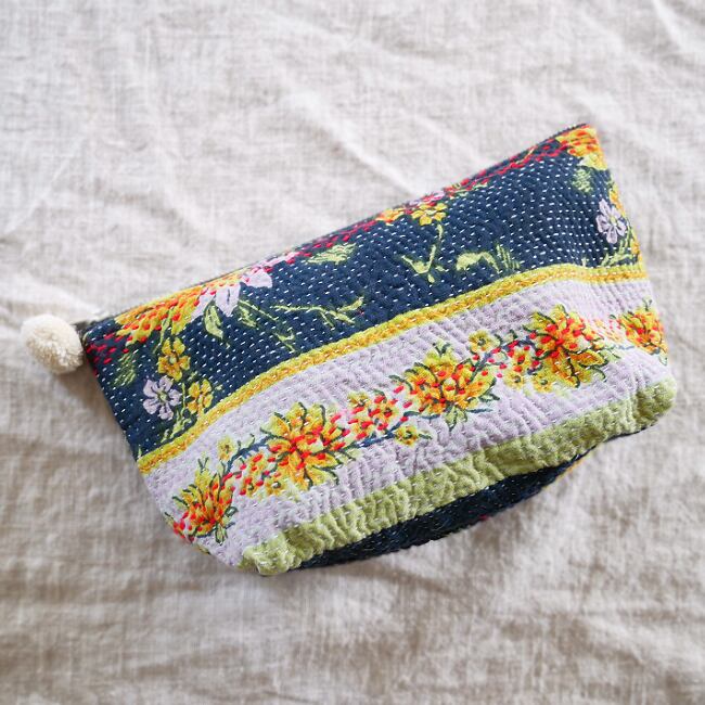 刺し子カンタキルトのポーチ パネルフラワー Somoo 刺し子カンタキルトのポーチ パネルフラワー Somoo