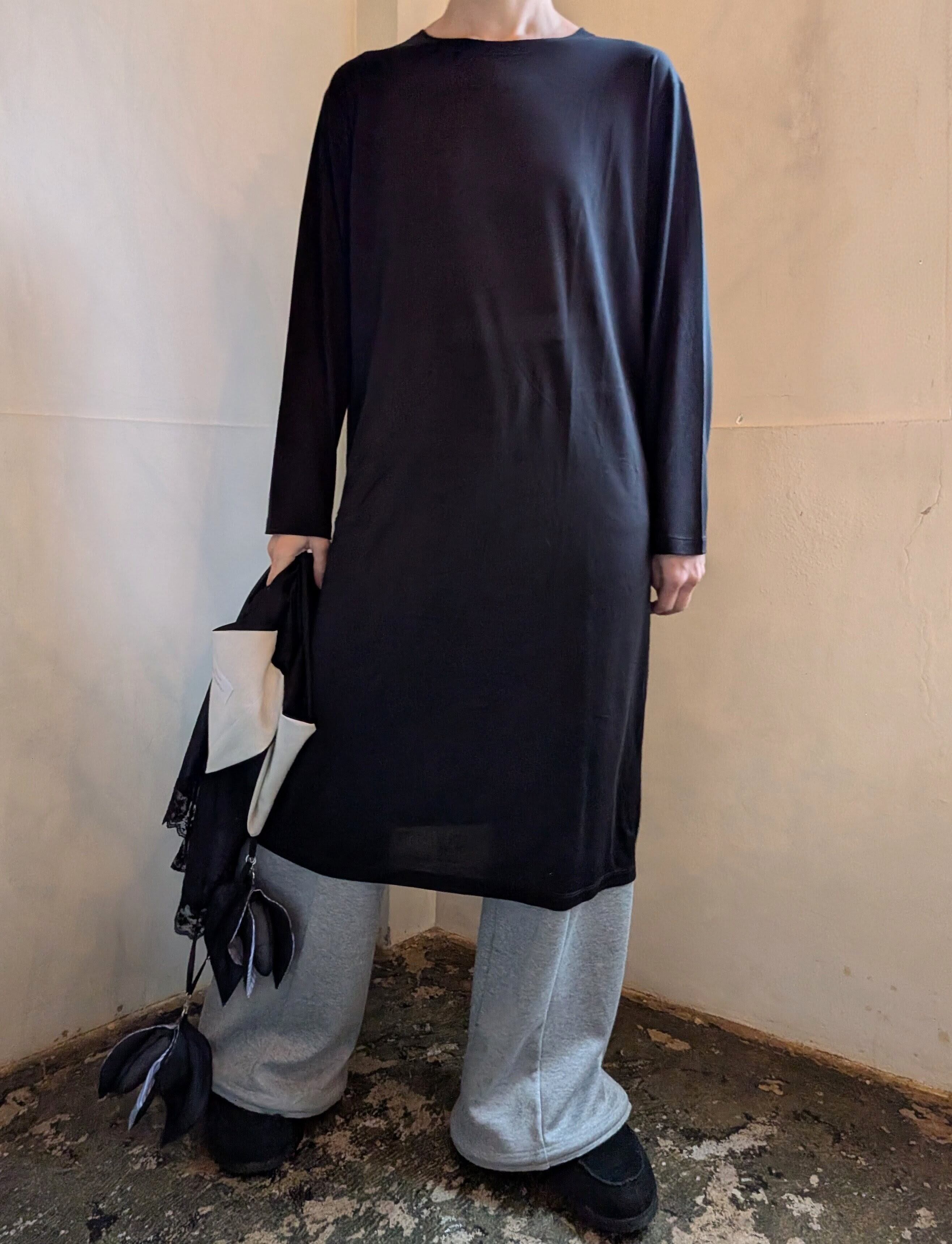 シルクニット杢長袖ワンピース / BLACK / SILK100% | 服と雑貨ume 大阪