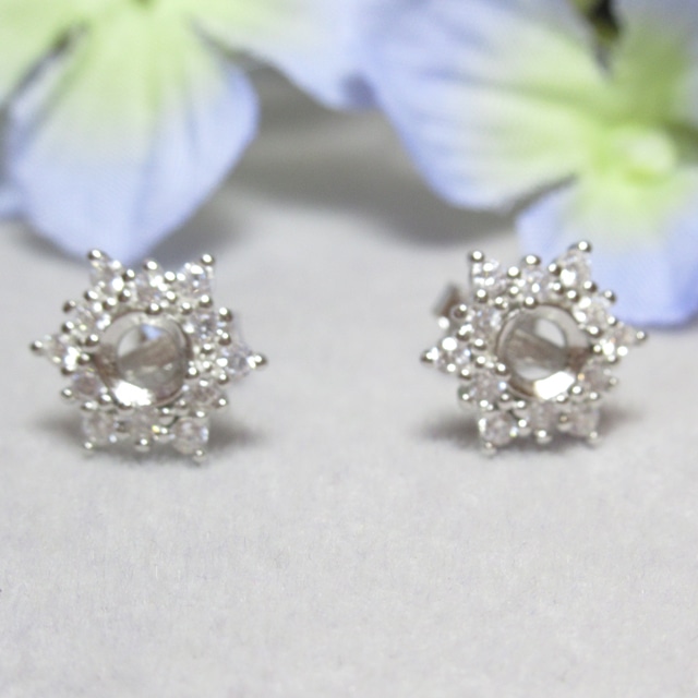 4㎜ スノーフレークCZ S925 ピアス セッティング SV