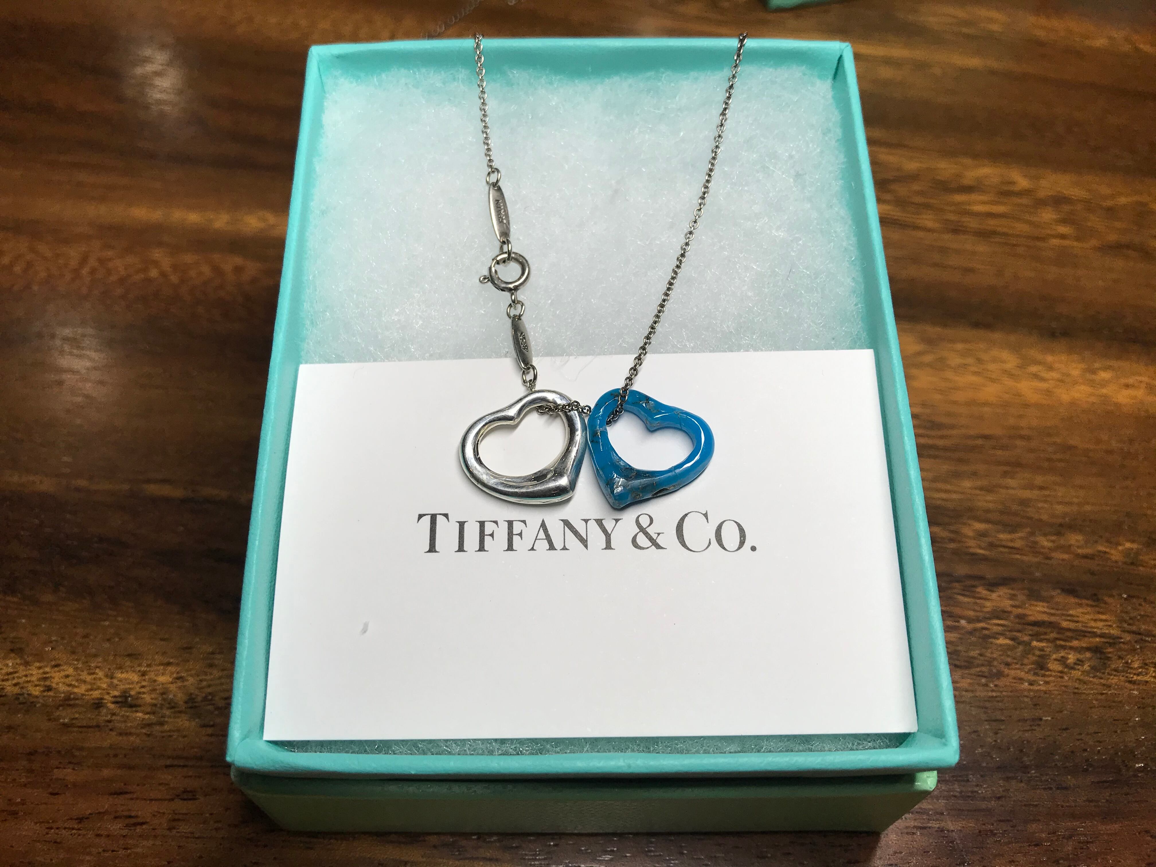 1点もの) Tiffany ティファニー オープンハート ターコイズ ペンダント  