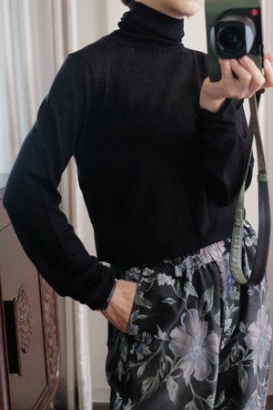sheer wool turtle knit black