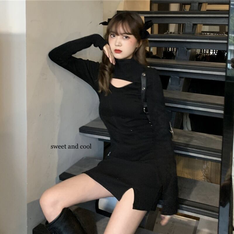 ブラックドレス オータムウィンタースカート ウェスト 秋物 冬物 YY-ファッション70978733705