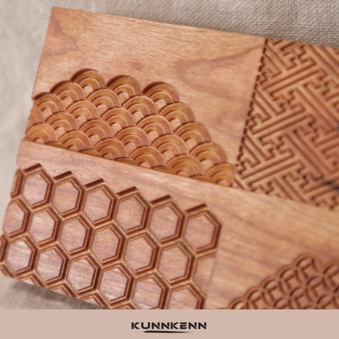 KUNNKENN 練り切り 道具 和菓子道具・ 木製 菓子型 4種類の木彫 青海波