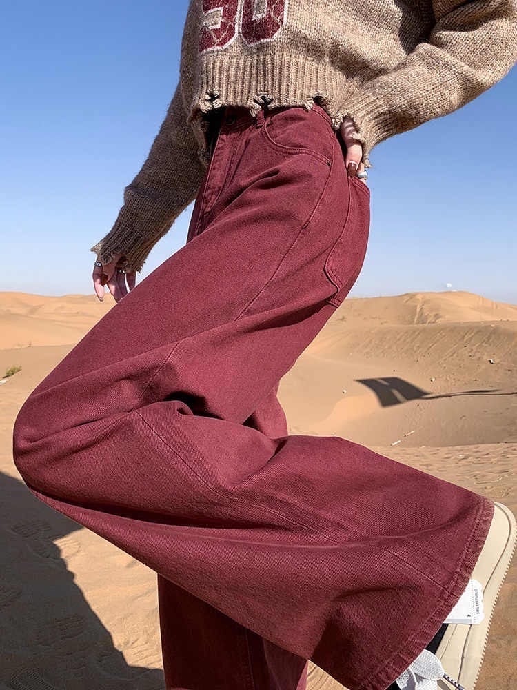 華やかなボルドーで差をつける!ハイウエストワイドパンツ 美脚シルエット カラーパンツ カジュアル リラックス 大きいサイズ 韓国 CH10216