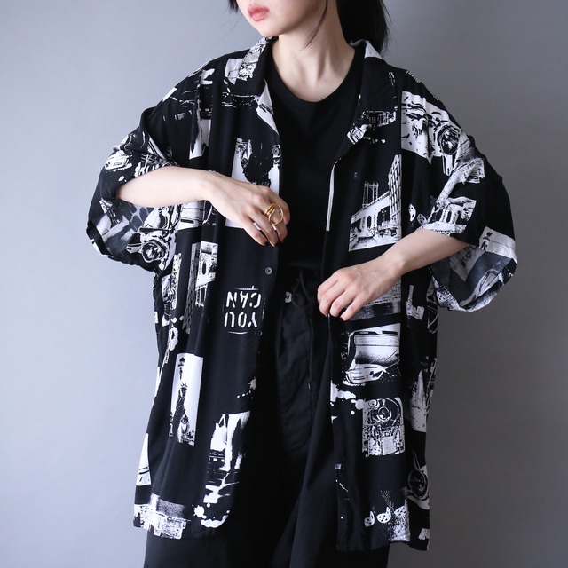 "black×white" photo graphic pattern XXXL over silhouette h/s shirt