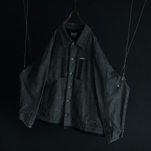 over silhouette line switching design black denim jacket
