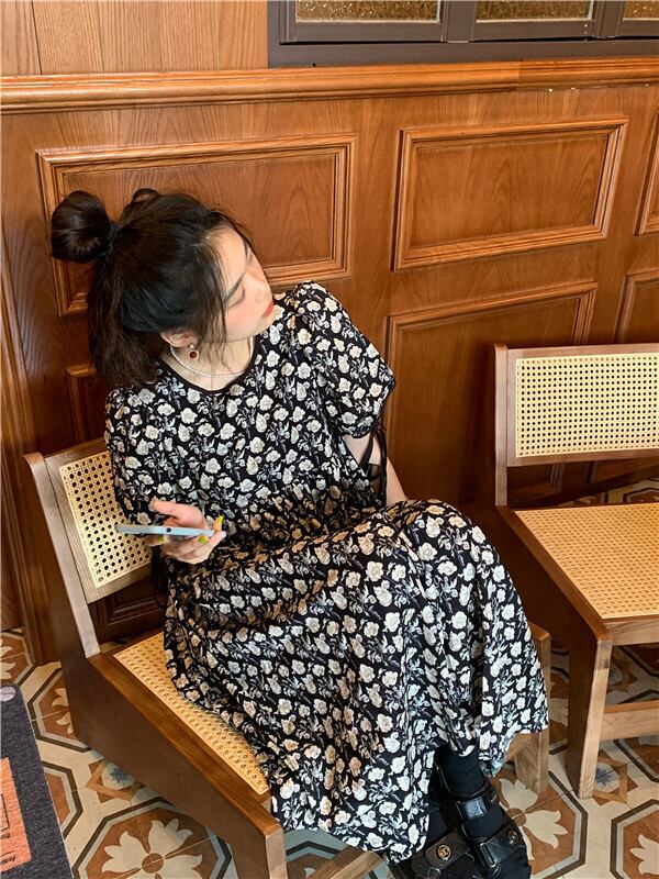 スリーブドレス サマーカジュアルフローラルスカート 夏物 花柄 モンロー96349285995