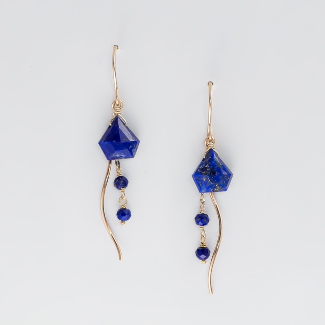 ラピスラズリ K10×GF ウェーブチェーン フックピアス