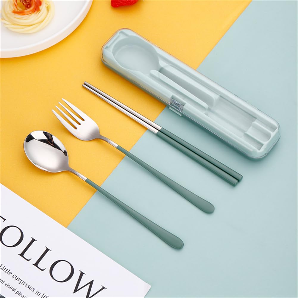 カトラリーセットスプーン フォーク 箸 セット 4点セット 弁当用 カトラリーセット 食器セット 304ステンレス鋼 丈夫 オシャレ 食器セット 携帯便利 3色選択可 学生 大人 女の子 男の子 ランチ アウトドア キャンプ用 (グリーン)