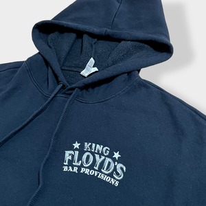 【CANVAS】企業系 企業ロゴ King Floyd's Bar Provisions ワンポイントロゴ バックプリント パーカー プルオーバー スウェット フーディー hoodie S 黒 us古着