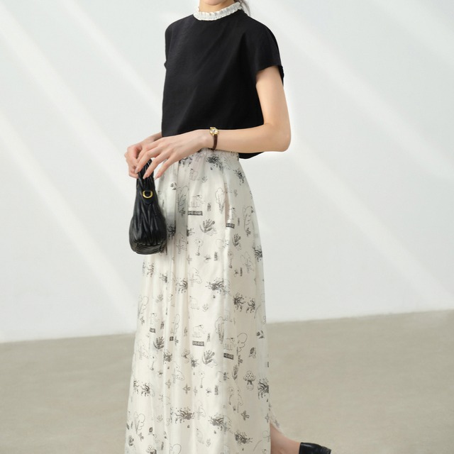 スタンドカラーハイネックフレンチスリーブブラウス 00127