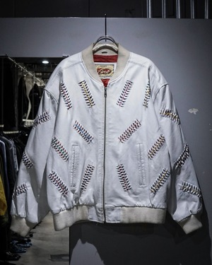 【add (C) vintage】Braided Design Vintage Leather Bomber Jacket
