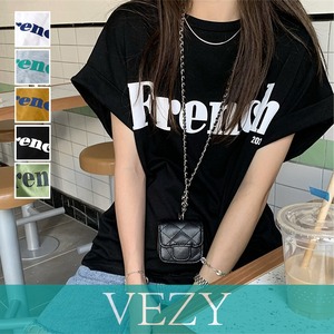 フレンチスリーブ 英字ロゴTシャツ 韓国 プリントTシャツ 半袖 カットソー クルーネック おしゃれ カジュアル おしゃれ ストリート ダンス衣装Tシャツ 半袖VEZY ベジー  ItemNo.【18950627】